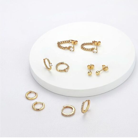 Gold 14k Gold Plated Hoop Stud 4 Pairs Earring Set - Picture 2 of 2